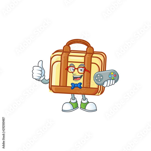 Gamer work suitcase cartoon character with mascot