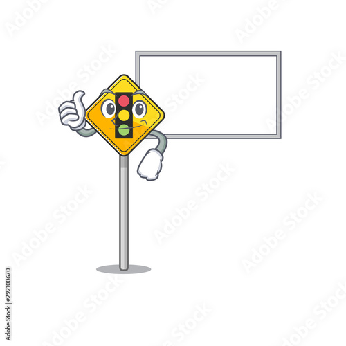Thumbs up with board traffic light ahead on the cartoon
