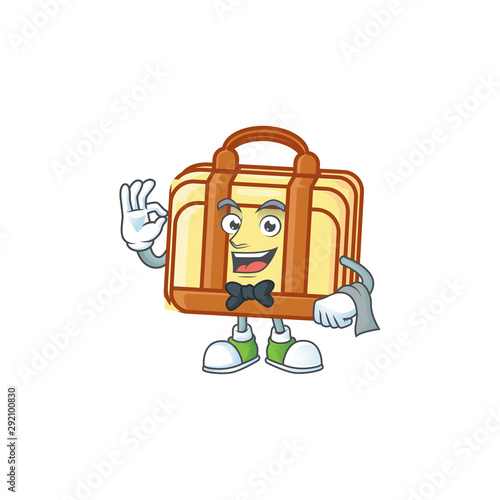 Waiter work suitcase cartoon character with mascot