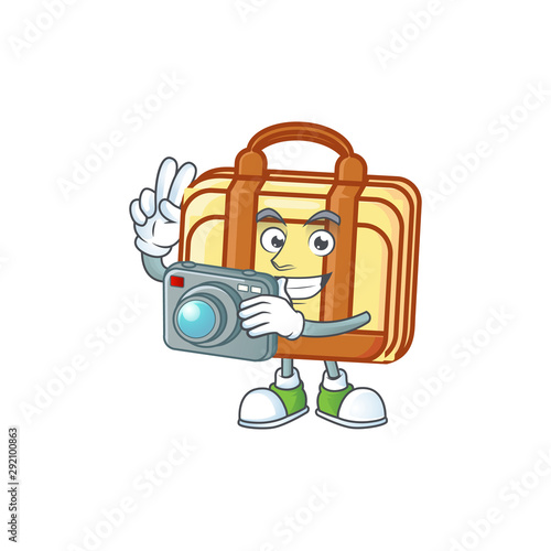 Photographer work suitcase cartoon character with mascot