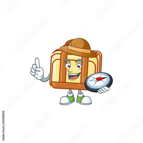 Explorer work suitcase cartoon character with mascot