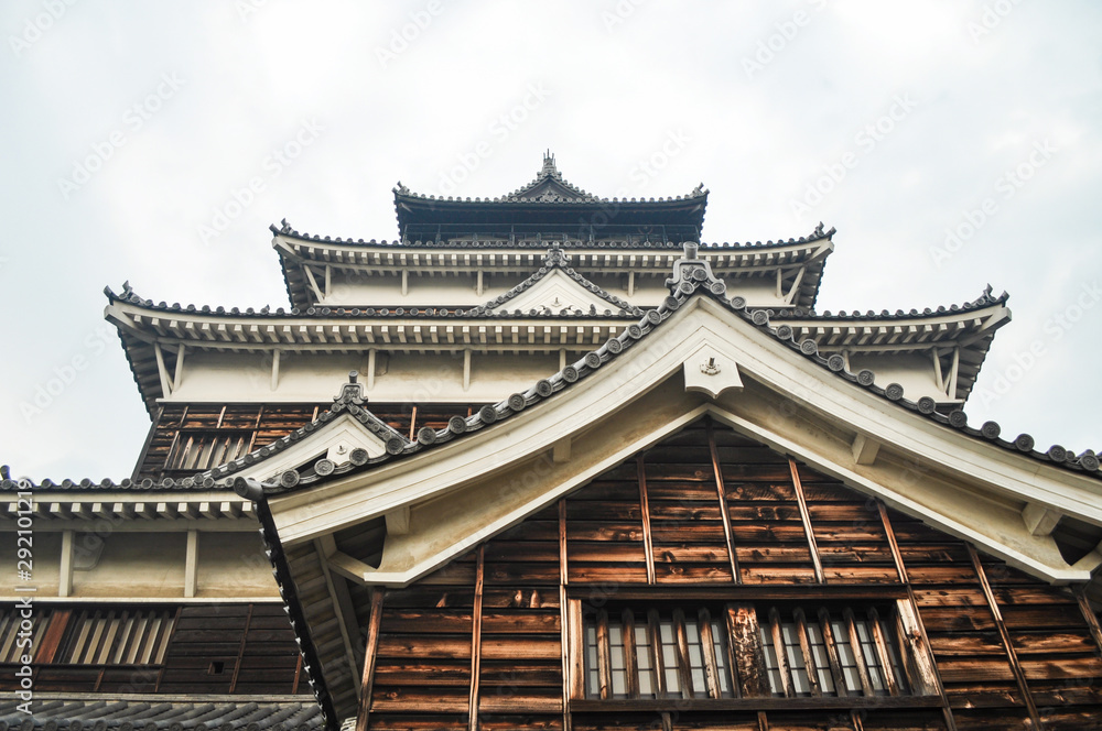 Looking up Hiroshima Castle in Japan Looking up Hiroshima Castle in Japan