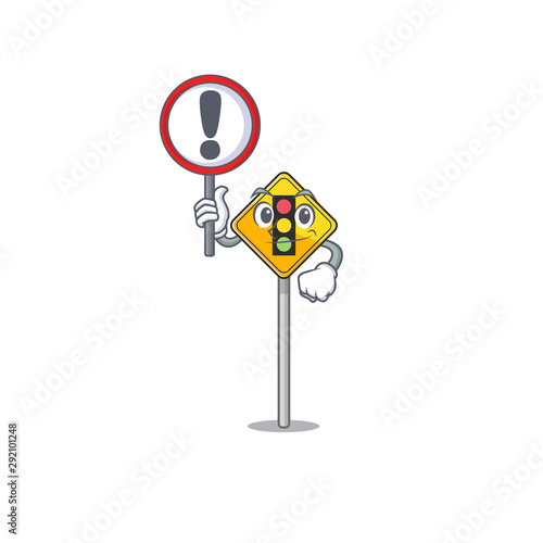 With sign traffic light ahead on the cartoon