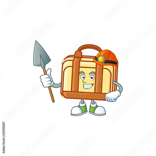 Miner work suitcase cartoon character with mascot