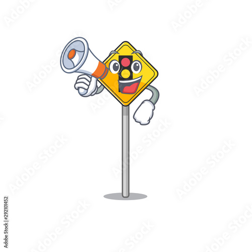 With megaphone traffic light ahead on the cartoon