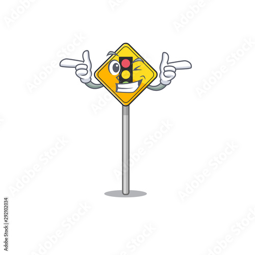 Wink traffic light ahead isolated with cartoon
