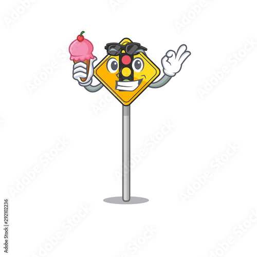 With ice cream traffic light ahead isolated with cartoon