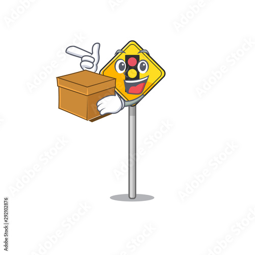 With box traffic light ahead isolated with cartoon