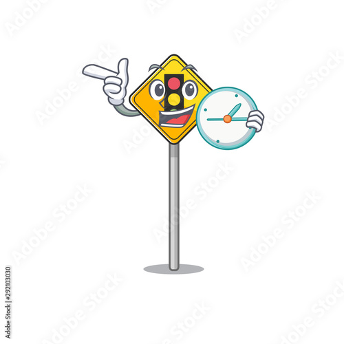 With clock traffic light ahead isolated with cartoon
