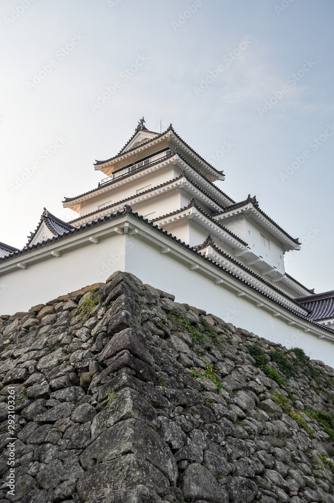 Looking up Wakamatsu Castle in Japan Looking up Wakamatsu Castle in Japan