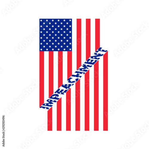 American flag to impeachment inquiry procedure. State symbol of the USA for official events. Headline for a political article news of the day. Star-striped flag and Impeachment word composition