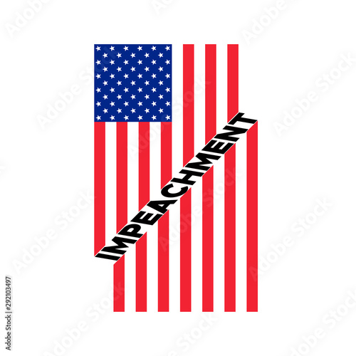 American flag to impeachment inquiry procedure. State symbol of the USA for official events. Headline for a political article news of the day. Star-striped flag and Impeachment word composition