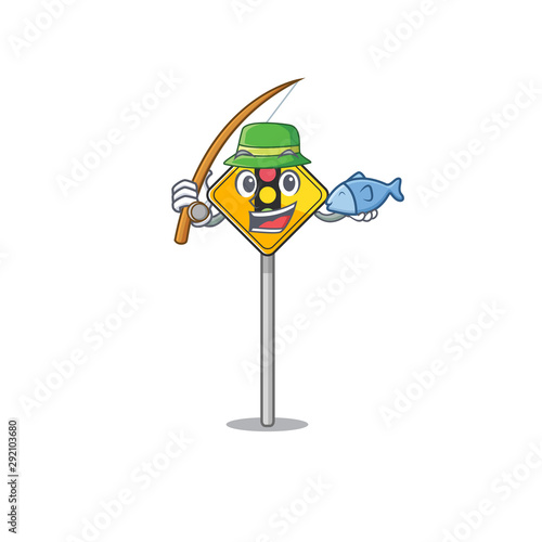 Fishing traffic light ahead in shape mascot photo