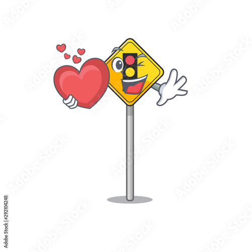 With heart traffic light ahead in shape mascot photo