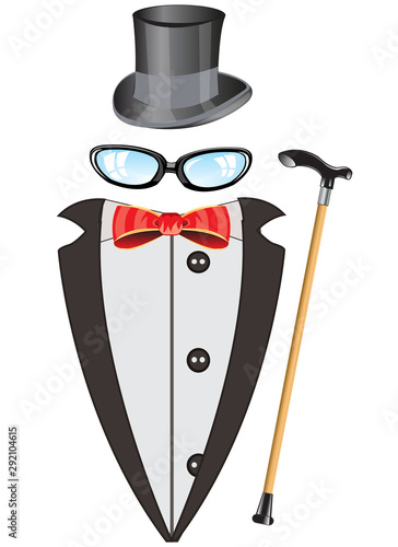 Quadro su tela Vector illustration of the suit of the fop and headdress with spectacles