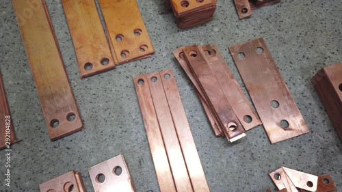 Copper busbars. Connecting current-carrying elements of electrical equipment. photo