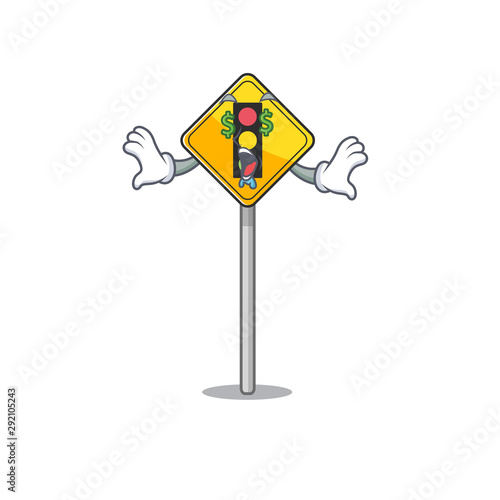 Money eye traffic light ahead on roadside characters