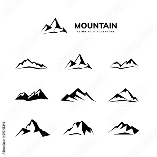Logo creation kit, shapes and elements mountain, nature and travel, set of mountain icons