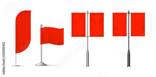 Realistic red textile banners set vector isolated