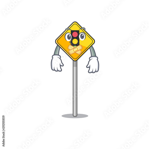 Silent traffic light ahead on roadside characters