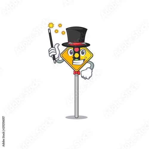 Magician traffic light ahead on roadside characters