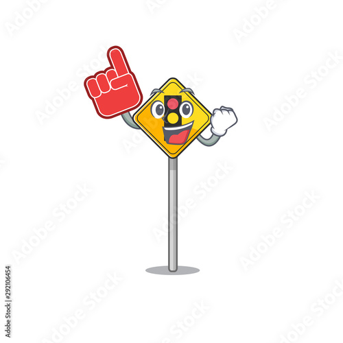 Foam finger traffic light ahead on roadside characters