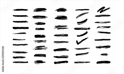 Black straight brushstrokes textured vector illustration. stroke paint set on isolated background