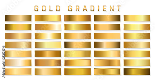 Collection of golden metallic gradient. Brilliant plates with gold effect. Vector illustration