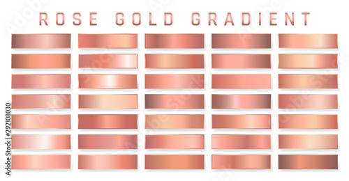 Collection of rose gold metallic gradient. Brilliant plates with golden effect. Vector illustration