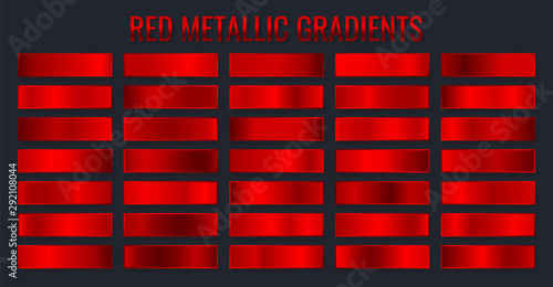 Collection red metallic gradients, chrome christmas gradient set. Vector illustration