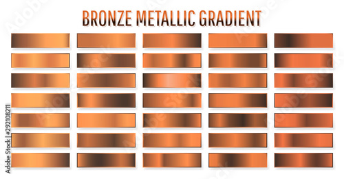Collection of bronze metallic gradient. Brilliant plates with bronze effect. Vector illustration