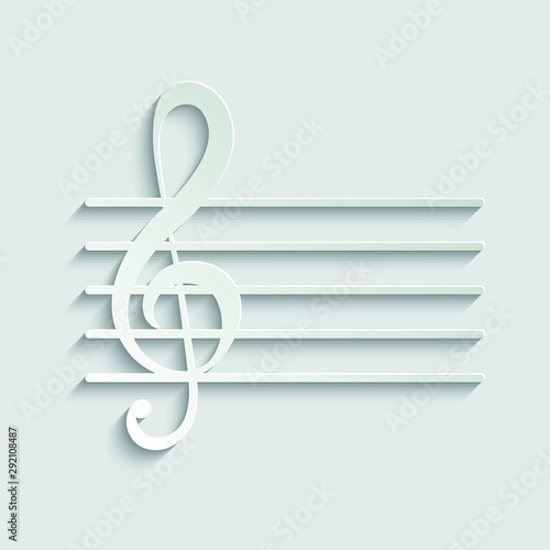 treble clef , music violin clef sign. Vector icon for apps and websites. paper icon  with shadow 