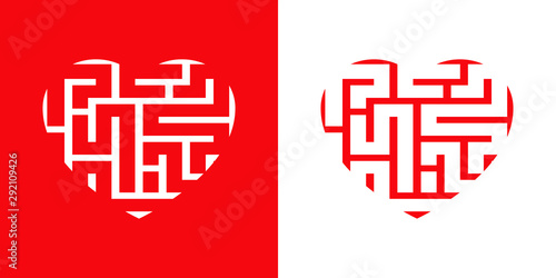 Logotipo con corazón con laberinto en rojo y blanco