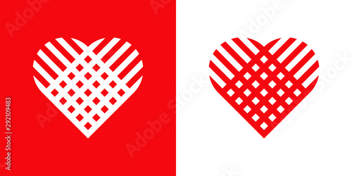 Logotipo con corazón con líneas entrelazadas en rojo y blanco