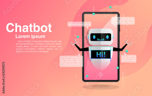 Chatbot concept, Chatbot in Smartphone, Chatting With Chatbot Application, Chatbot Technology and Online Help Center, Vector illustration