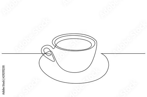 Coffee cup in continuous line art drawing style. Black line sketch on white background. Vector illustration