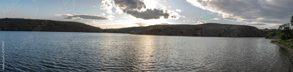 Panoramic photograph of a reservoir in Selga de Ordas, Leon (Spain)