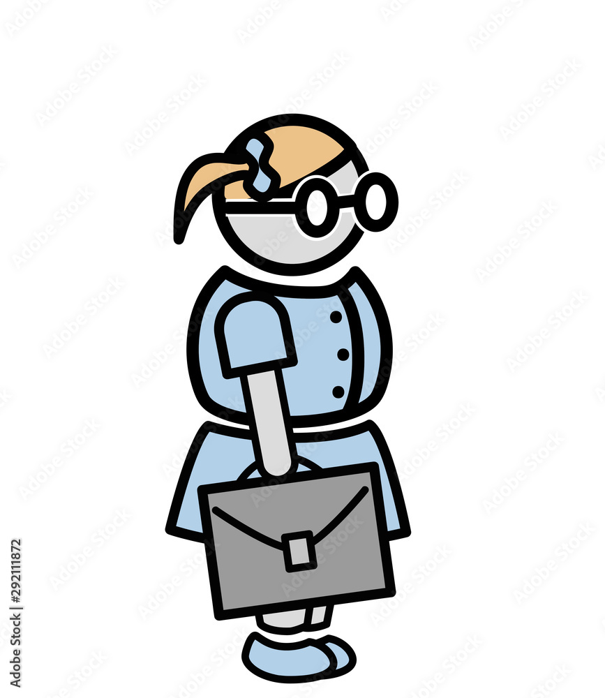 little kid went to school. Cartoon little girl with glasses.  Vector illustration. Flat design. EPS 10. Child with a briefcase.
