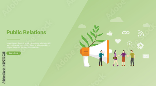 pr or public relation with people team for website template or banner landing homepage - vector