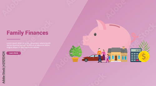 family saving or finances management for website template or banner landing homepage - vector