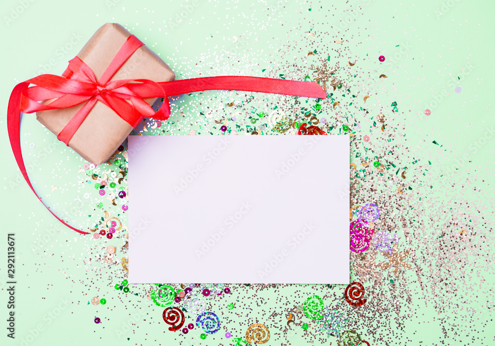 Gift box on a beautiful mint background . Holiday concept Gift box on a beautiful mint background . Holiday concept