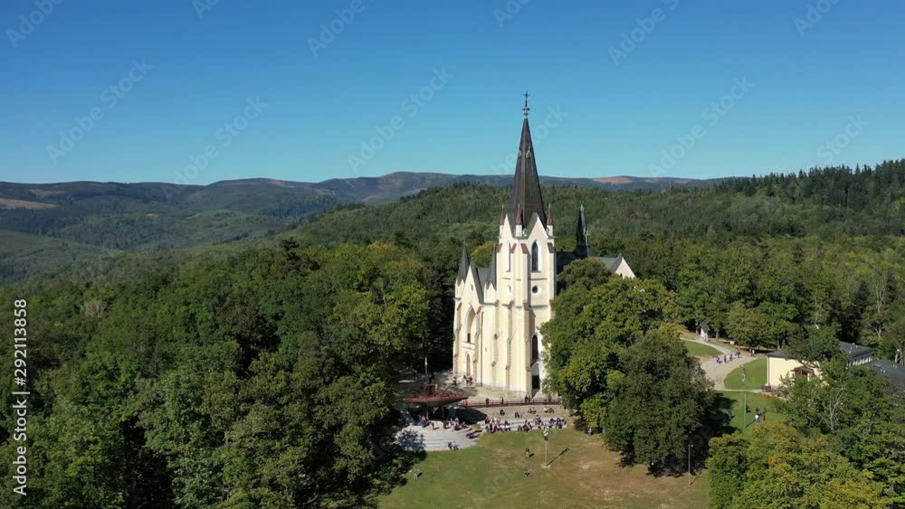 Aerial view of Marianska mountain in Levoca city in Slovakia Aerial view of Marianska mountain in Levoca city in Slovakia