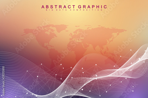 Big data visualization. Geometric abstract background visual information complexity. Futuristic infographics design. Technology background with connected line and dots, wave flow. Vector illustration