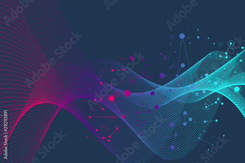 Colorful molecules background. DNA helix, DNA strand, DNA Test. Molecule or atom, neurons. Abstract structure for science or medical background, banner. Scientific molecular vector illustration