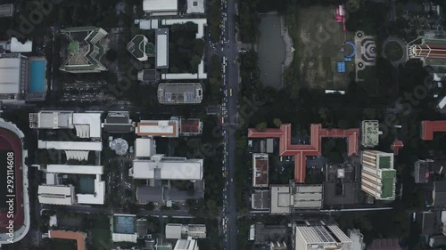 4K Aerial Drone footage of Top Down view city streets and traffic in Bangkok Thailand photo