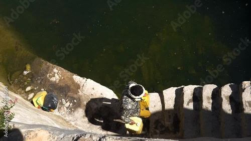 In Yemen, the people still using jars and plastic jars to collect water for daily use. photo