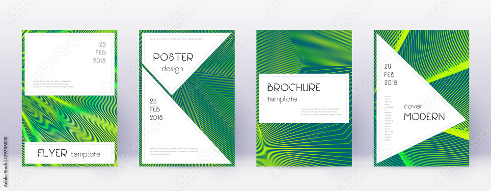Stylish brochure design template set. Green abstra