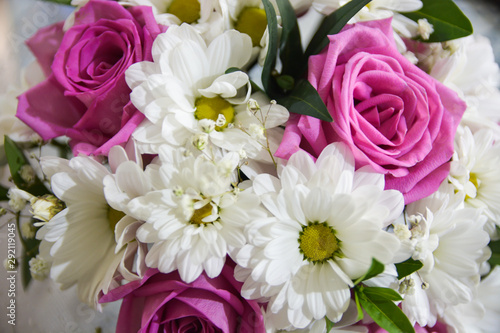 Bouquet of flowers. Close up wedding white and pink colors.