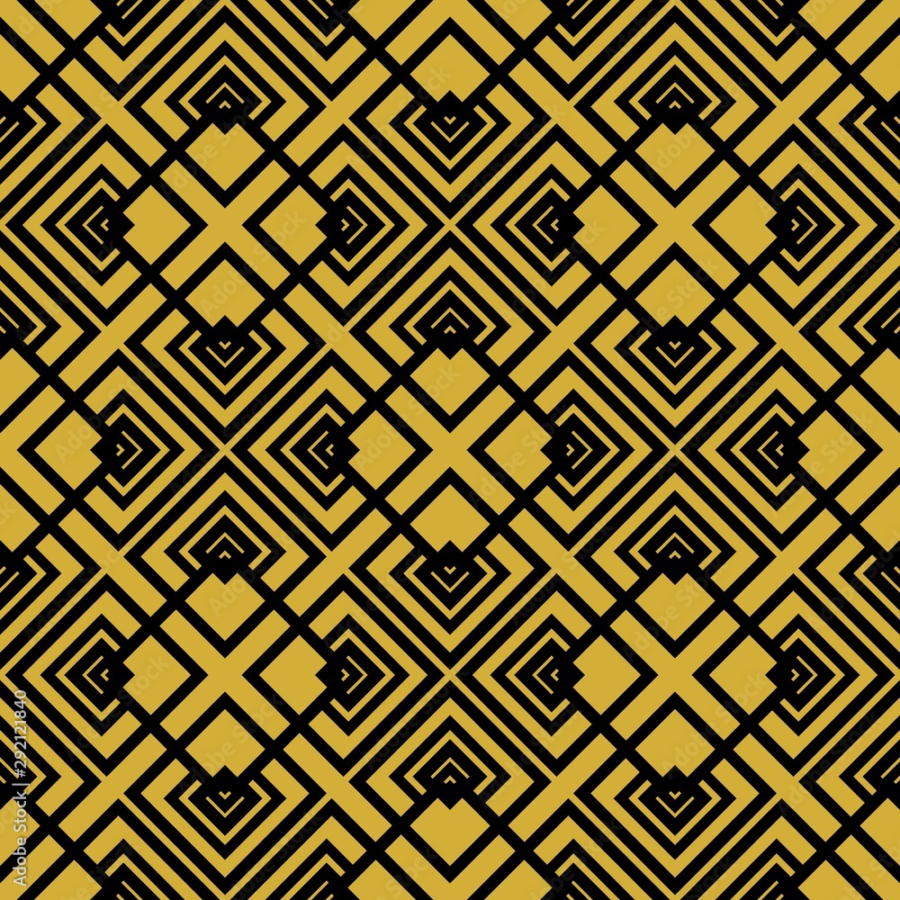 Black and gold art deco seamless vector patterns. Monochromatic geometric pattern elements on monochromatic background. 