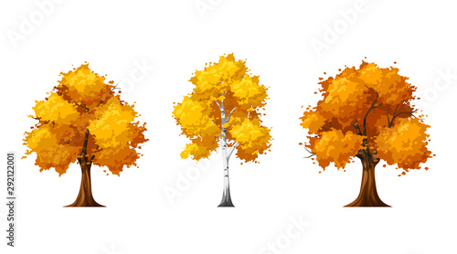 Vector set of autumn deciduous trees isolated on a white background.